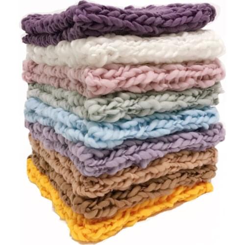 Wool Crochet Baby Blanket Newborn Photography Props,Chunky Knit Blanket Basket Filler 10 colors,#P1010