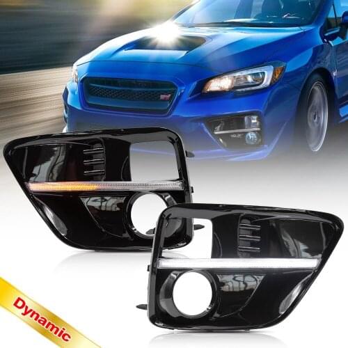 For Subaru WRX 2015-2017 LED Dynamic DRL Daytime Running Light Car Auto White Led DRL Driving Lamp Amber Turn Signal Fog Lamp 2p