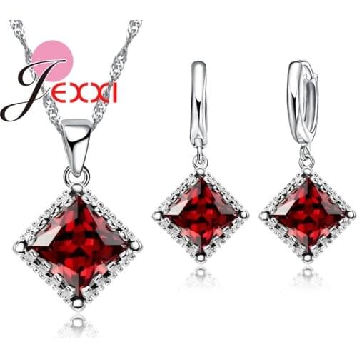High Quality 925 Sterling Silver Jewelry Sets Square Cubic Zirconia Crystal Necklace Earrings Set for Women Wedding