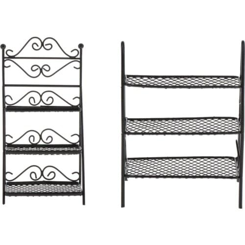 1:12 Black Dollhouse Iron Shelf Flower Stand Rack Decoration Model Accessory