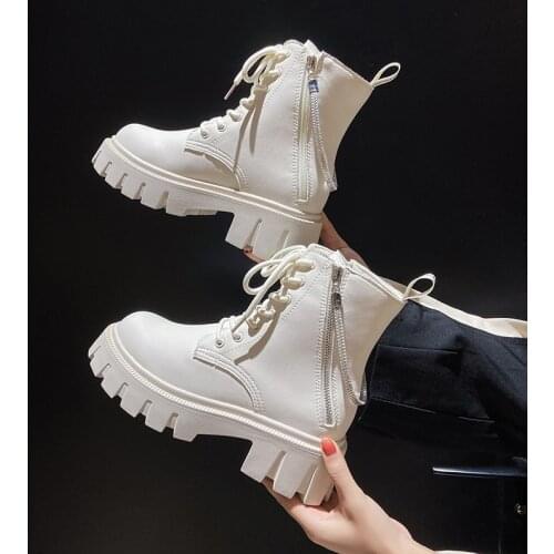 Women Boots British Style Boots Zipper Winter Cotton Shoes 2021 Fall New Artificial Leather Boots Fashion High-top Shoes