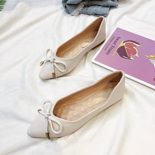 2020 New Fashion Flat Shoes Women Slip-On Comfortable Deep Mouth Simple Bow Soft Solid Color Pointed Zapatos De Mujer W33-26