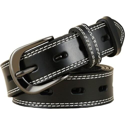 Womens hollow leather belt womens pin buckle fashion all-match ladies belt retro casual decoration jeans belt