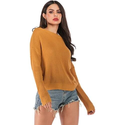 2020 Cross-border Womens Autumn And Winter Solid Color Round Neck Long Sleeve Pullover Sweater Women