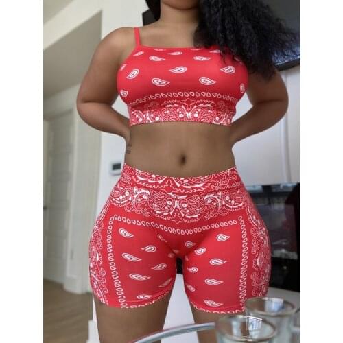 Women’s Two Piece Sports Set Vest Top and Elastic High Waist Shorts run workout outfits Casual Personality Print Sportswear