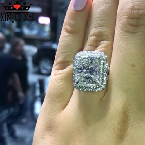 New Arrival Style Exaggerated Flash Diamond Large Square Princess Court Party Female Lady Ring silver 925 gemstone ring