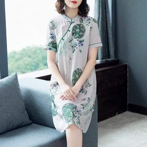 2020 Summer Vintage High Quality Silk Nobility Cheongsam Dress Women Plus Size Elegant Office Floral Dresses Female 4XL Vestidos
