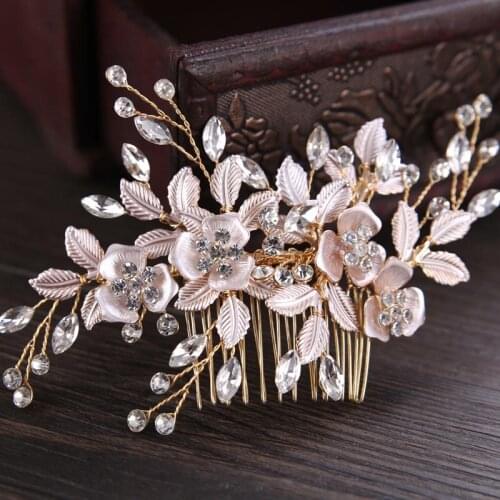 Gold Metal Hair Combs Jewellery Crystal Rhinestone Flower Tiaras Headpiece Bridal Hair Jewelry Wedding Hair Piece Accessories VL