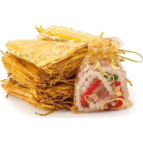 100pcs Gold Organza Gift Bags with Drawstring Jewelry Candy Chocolate Bags Pouches for Wedding Party Birthday Christmas Holiday