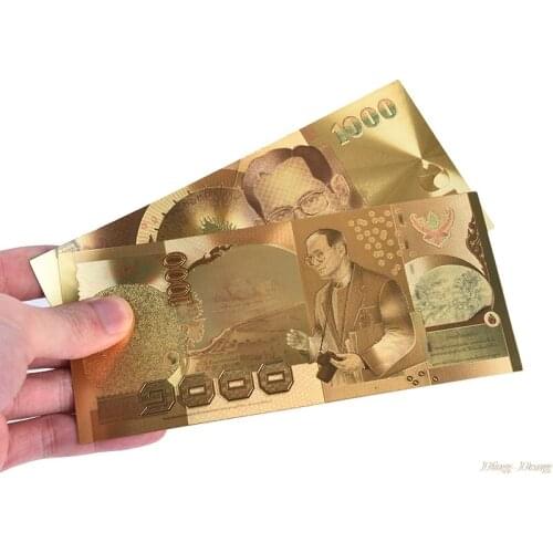 1Pc Thailand Banknote 1000 Baht In 24k Gold Paper Money Plastic Frame Collection