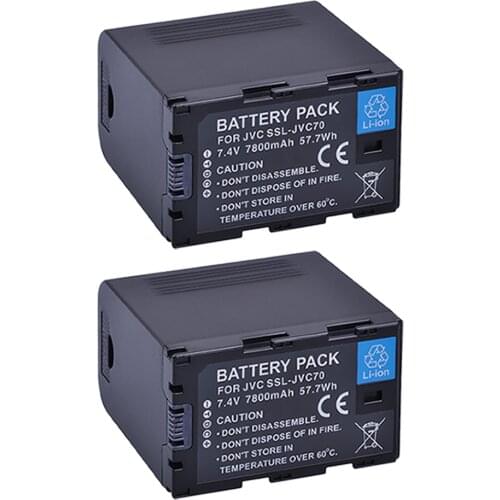 2Pcs SSL-JVC70 SSLJVC75 SSL-JVC50 JVC70 Battery 7800MaH with USB Output for JVC GY-HM600, GY-HM650, GY-HMQ10, GY-LS300