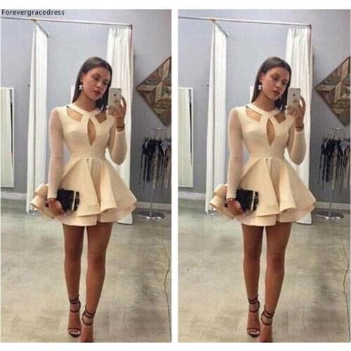 2020 Cheap Short With Long Sleeves Homecoming Dress A Line Juniors Sweet 15 Graduation Cocktail Party Dress Plus Size
