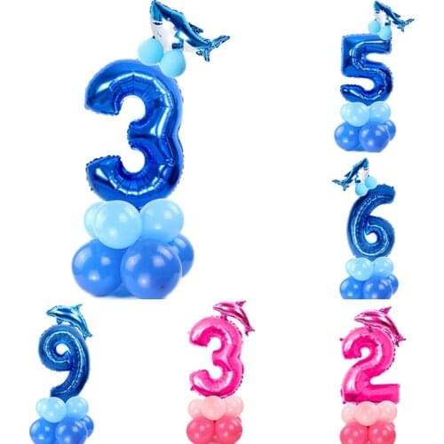 32inch Number Balloons Shark Dolphin Animal Party Baby Shark Ocean Theme Sharknado Anniversary Kids Birthday Favors Decor