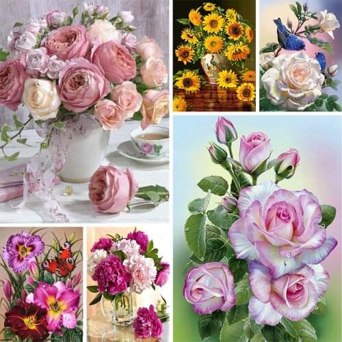 5D DIY Diamond Painting Flowers Rose And Flower Cross Stitch Kit Full Drill Embroidery Mosaic Art Picture of Rhinestones Decor