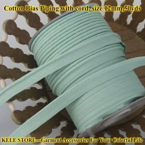 Free shipping--100% Cotton Bias Piping, Piping tape,bias Tape with cord,size:12mm, 50y,for bed linings light cyan sewing accesso