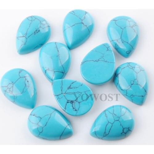 Wholesale 10pcs/lot Teardrop beads Turquoises Natural Stone Drop Cabochon CAB No Hole 18x25mm For Rings Jewelry Finding QU3230