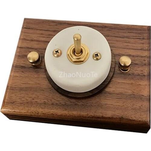 High Quality Black Walnut Base Ceramic Switch 1-4 Gang 1 Way 2 Way Brass Toggle Switch Home Improvement Wall Light Switch