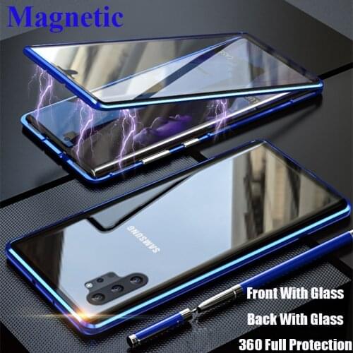 For Samsung Note 10 Pro Magnetic Case Full Cover Front and Back Tempered Glass Cover for Samsung Note10 Plus 10+ Metal Bumper