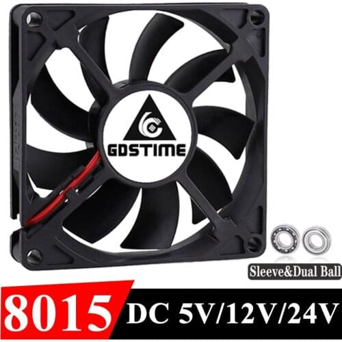 Gdstime 1 Piece DC 12V 24V 80mm x 15mm Dual Ball Bearing PC Case DC Cooling Fan 80x80x15mm 8cm 8015 Mute Radiator Cooler 2 Pin
