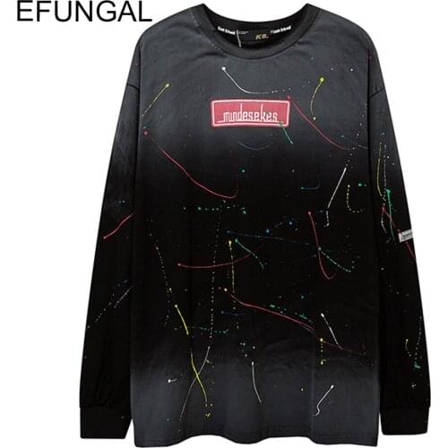 Hip Hop T-shirts Men Graffiti Ink Casual Long Sleeve Fashion Cotton Streetwear Oversized T Shirt Winter Tees Letter O-neck Tops