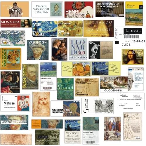 10/50Pcs Famous Artists Oil Painting Mona Lisa Stickers Art Museum Stubs DIY Laptop Scrapbooking Diary Label Stationery Sticker
