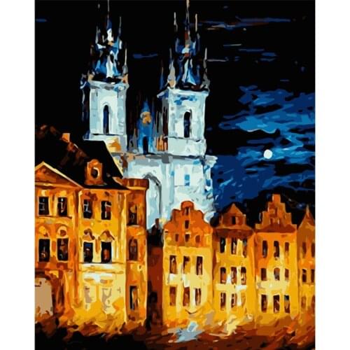 Painting By Numbers DIY Dropshipping 40x50 50x65cm Castle under the stars Landscape Canvas Wedding Decoration Art picture Gift