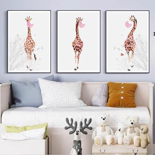 Pink Bubble Giraffe Posters And Prints Animal Nursery Wall Art Canvas Painting Nordic Picture Child Kids Baby Room Decoration