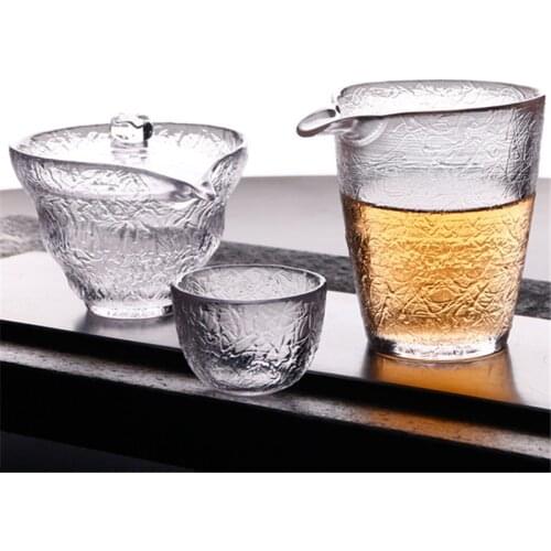 Chinese Tea Set Glass Gaiwan Thicken Heat Resistant Glass Kung Fu Tea Set Tureen Wedding Tea Bowl Health Flower Tea Cup Teaware