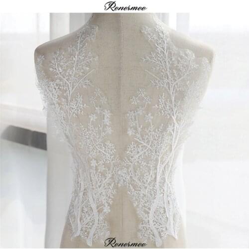 1Pair/2Pcs Ivory Sequins Embroidered Lace Applique in Sew Patches for Wedding Dress DIY Wedding Dress Headband 55X33cm SX266