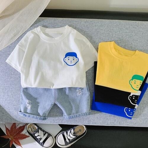 2021 Summer Baby Boys Clothes Suits Kids Short Sleeve Print T-shirt+Jeans Casual Outfits Toddler Fashion Two-piece Clothing