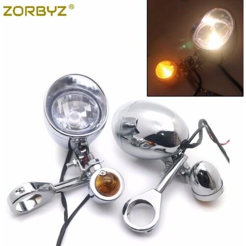 ZORBYZ 49mm Motorcycle Chrome Driving Spot Fog Lights Bar Bracket With Turn Signal For Harley Triumph Victory Kawasaki