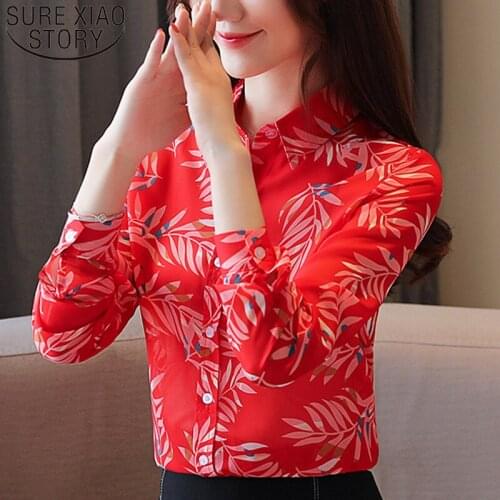 Autumn 2021 New Fashion Retro Women Shirt Long Sleeve Turn-down Collar Women Clothing Womens Tops And Blouses Printing 5367 50