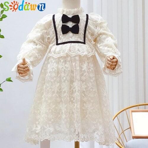 Sodawn Autumn Girl Clothes Kid Clothes Lace Flower Long-Sleeved Mesh Princess Dress Party Dress Children Dress
