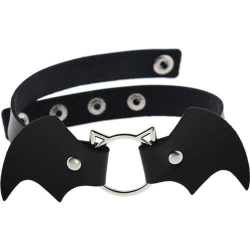 Gothic Punk Bat Choker Vampire Colar Necklace Women Adjustable Black Leather Chocker Holiday DIY Decorations 2020
