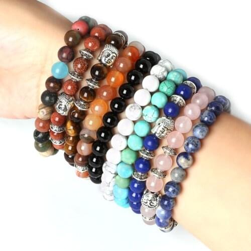 Hot Tiger Eye Buddha Bracelets Bangles Elastic Rope Chain Natural Stone Friendship Bracelets For Women and Men Jewelry