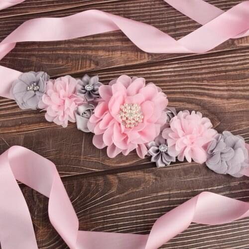 New Maternity Sash Flower Sash Gray/Pink Pregnancy Belly Belt Photo Props Gift Baby Shower Party Sash Flower Girl Belt 3 Yards
