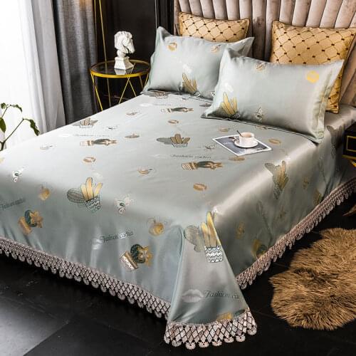 Plant-Printed Bed Sheet Ice Silk Jacquard Mat Pillowcase, Light Luxury And Elegant, An Artifact For Naked Sleeping