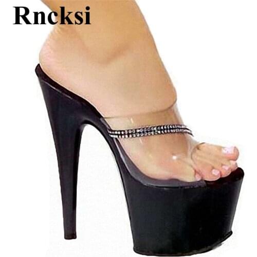 Rncksi New Sexy Lady Women Pole Dance 17cm High-Heeled Shoes Rhinestone Slippers Shoes Wedding Party Dress Slippers