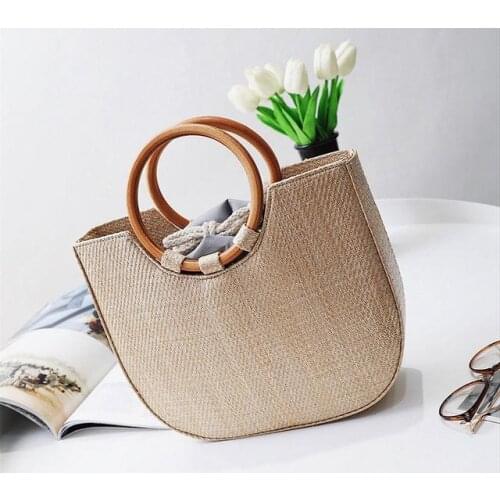 Rattan Bag Women Summer Straw Bag Fashion European And American Beach Bag Qoven Solid Wood Wild Shoulder Messenger Bag(B K