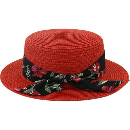 Straw Hat With Ribbon Scarf Women Summer Sun Beach Panama Flat Hats Holiday Outdoor Accessory For Lady