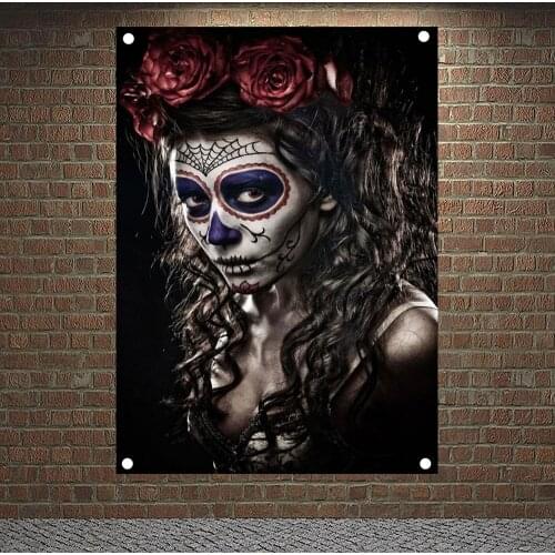 Scary bloody Posters Banners Wall Hanging Ornaments Skull Tattoo girl Flag Canvas Painting Wall Decoration Wall Sticker Tapestry
