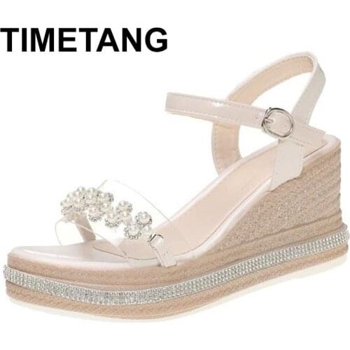 TIMETANGBuckle Low Sandals Woman Leather Suit Female Beige Summer Heels Shoes Lady 2021 Clogs Wedge Low-heeled Black Girls New