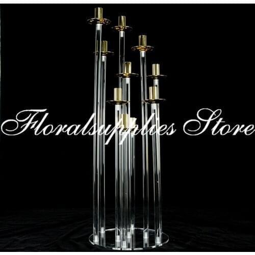 High quality 10arm chandelier clear acrylic candlestick golden candle holder wedding decoration table centerpiece mariage decor