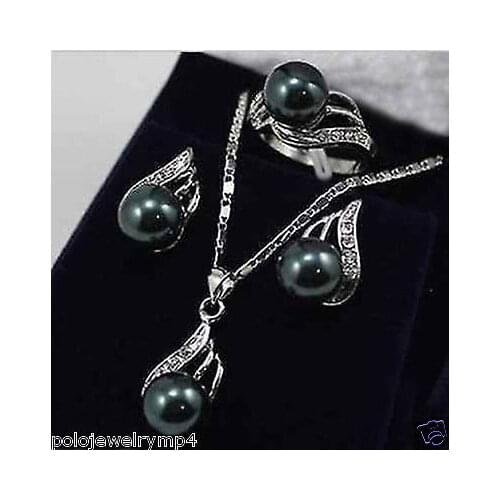 Jewelry Black Pearl Bow Pendant Necklace Earring Set AAA style 100% Natural Noble Fine jewe