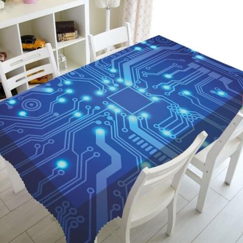Funny Computer Circuit Board Tablecloths for Rectangle Table Cover Waterproof Abstract Chip Table Cloth for Party Decor Kitchen