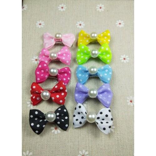 Handmade cloth bowknot headwear pet pearl hairpin dog hair accessory