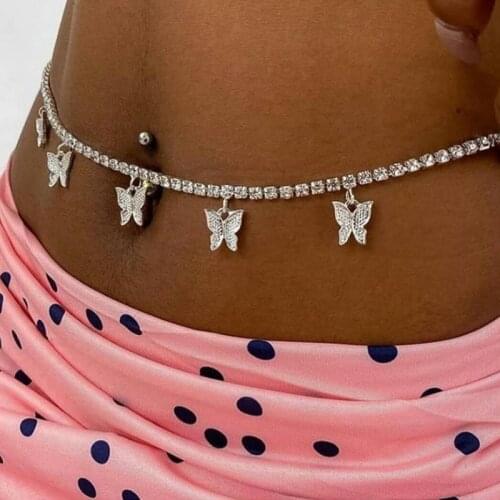 Y2K Style Shiny Crystal Butterfly Waist Chain for Women 90s Aesthetic Vintage Charm Body Accessories Fashion Jewelry Friend Gift