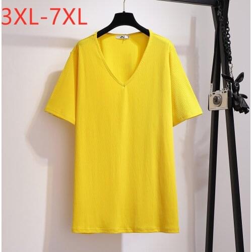 New 2021 fashion summer plus size tops for women loose casual short sleeve black blue yellow V neck T-shirt 3XL 4XL 5XL 6XL 7XL