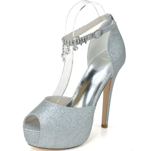 Ladies Glitter Metalic Gold Silver Party Wedding Prom Night Club Platform Crystal Rhinestone Tassel Ankle Strap Shoes Open Toe