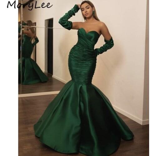 Prom Dresses Mermaid Sweetheart Sleeveless High Quality Satin Pleated Prom Dresses With Zipper Back vestidos de fiesta de noche